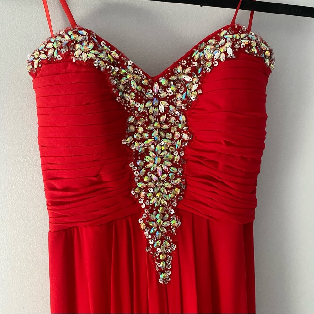 Red, strapless, jeweled prom dress/formal dress - Picture 3 of 12